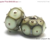ON SALE 30% OFF Handmade Glass Lampwork Bead Sets -   Six Moss Green w/Metal Dots Rondelle Beads - 10504921