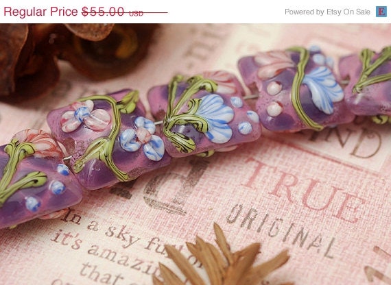 ON SALE 40% OFF Seven Violet Garden Pillow Beads -   Lampwork Glass Bead Sets -10603004