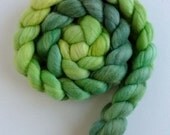 Polwarth/Silk Roving - Hand Dyed Spinning or Felting Fiber, Green Analogy