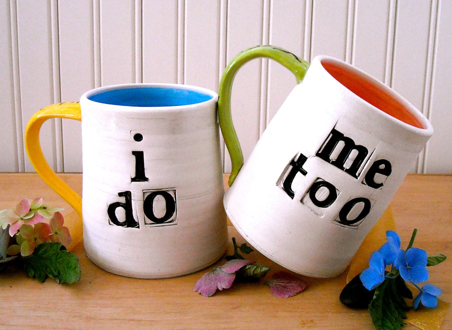 Personalized Wedding Mugs - I DO Me TOO - 2 Cup Set HandMade To Order Custom Bride & Groom Couples Name, Wedding Date, Momogram, Initials