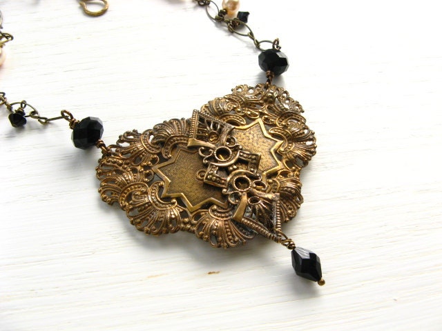 Repurposed Vintage Victorian Belt Buckle Statement Necklace