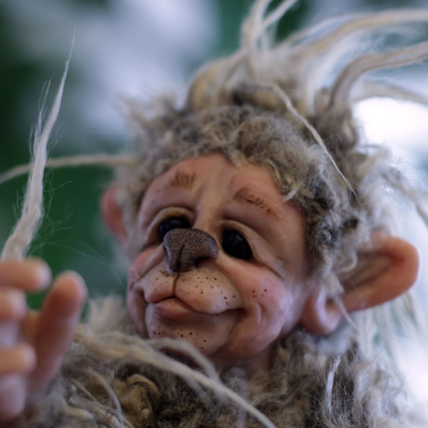 THE DELF, Posable furry dog like elf. Fantasy character art doll. Elf ears, long tail, hand sculpted, original art doll.