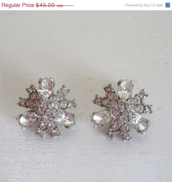 Memorial Day Sale Vintage Hollycraft rhinestone earrings signed star-burst perfect for bride, wedding or prom