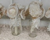 Bridesmaid Burlap  Fabric Flower Bouquet Set of 4  Custom Order any color