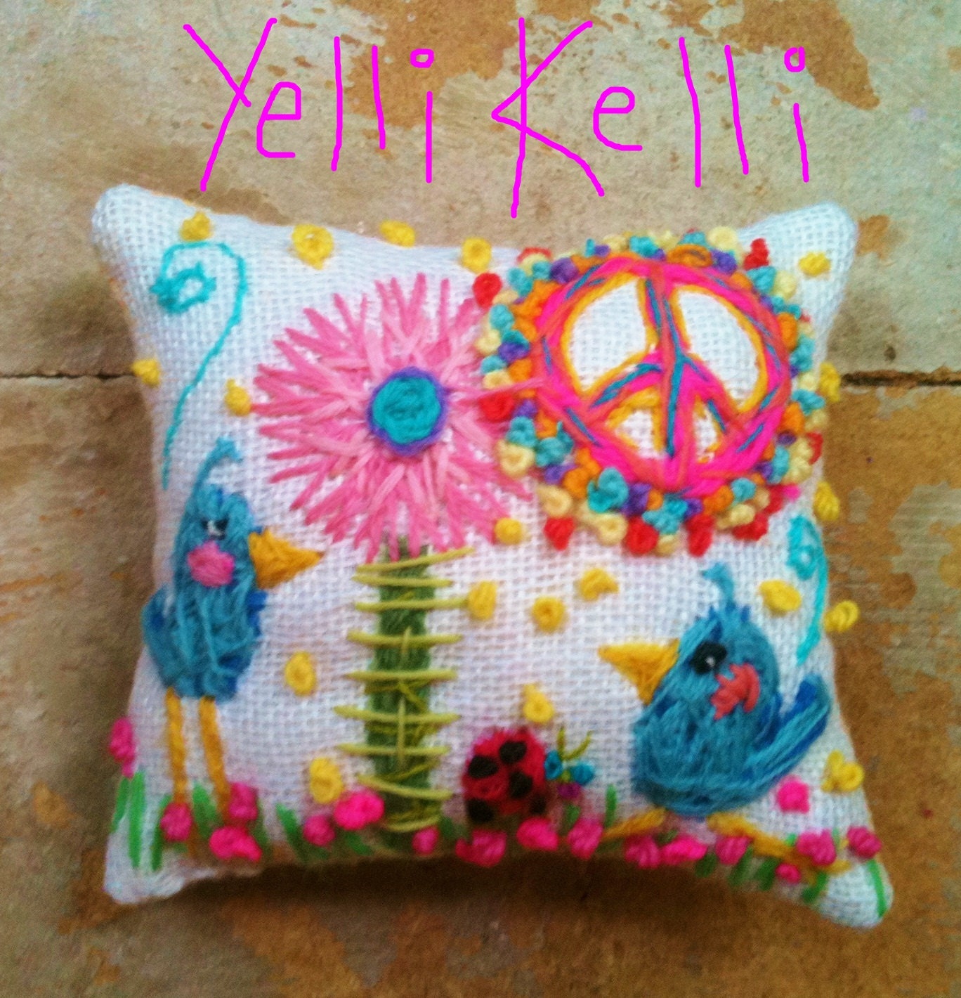 Original Freehand Embroidered Pillow Name Any Theme Large Size