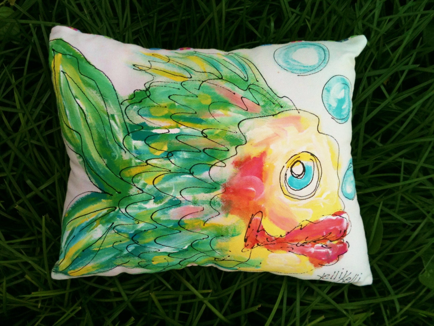 Summer Fish Hand Painted Pillow