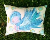 Flying Bluebird Hand Painted Pillow