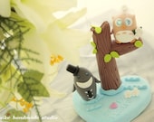 lovey  owl and shark with  tree Wedding Cake Topper