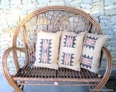 Recycled Burlap Pillow with American Indian Motif in Red and Black