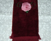 Embroidered Fingertip Tea Towel with a rose