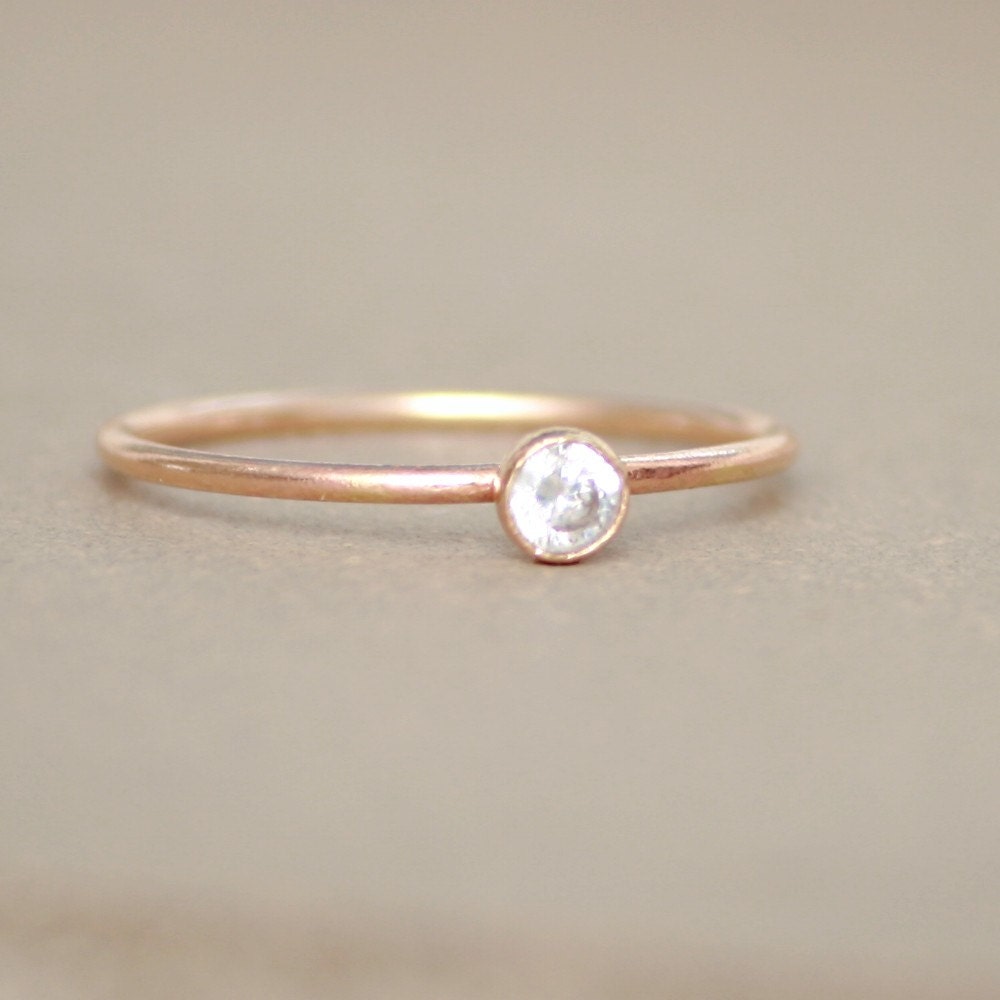 gold ring. CZ diamond. birthstone ring. ONE delicate stackable birthstone ring. mothers ring. 14k gold filled. engagement ring.