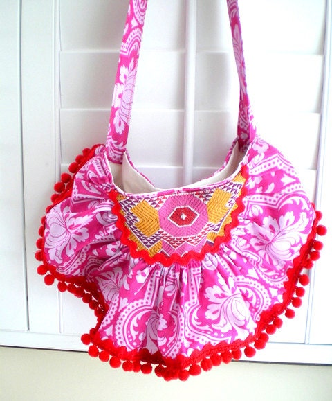 Bohemian, gypsy, hobo, tribal, ethnic, crossbody, handbag, hipbag, shoulder bag, purse, pink, red