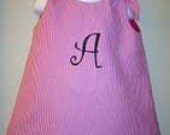 Custom made boutique appliqued monogrammed embroidered letter a line dress jumper or jon jon shortalls