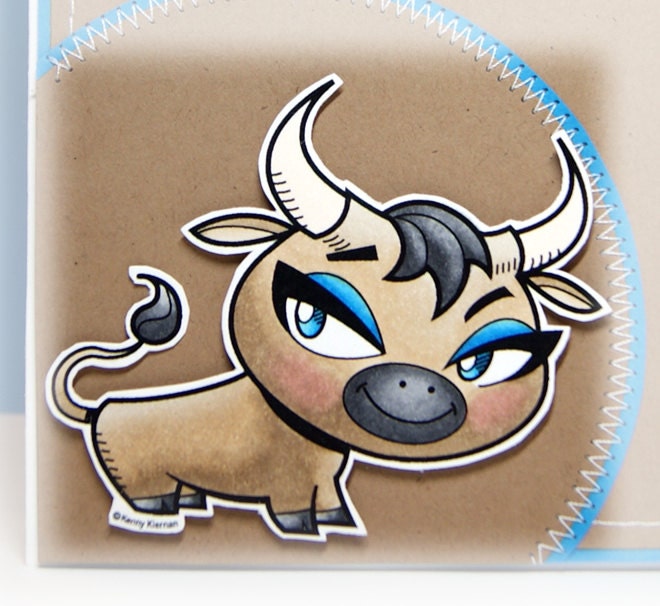 Sending a Kiss Girl Bull Handmade Card