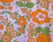 Vintage 1970s Big Orange Flower Print Fabric