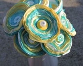 7 Stem Yellow and Aqua Satin Bouquet