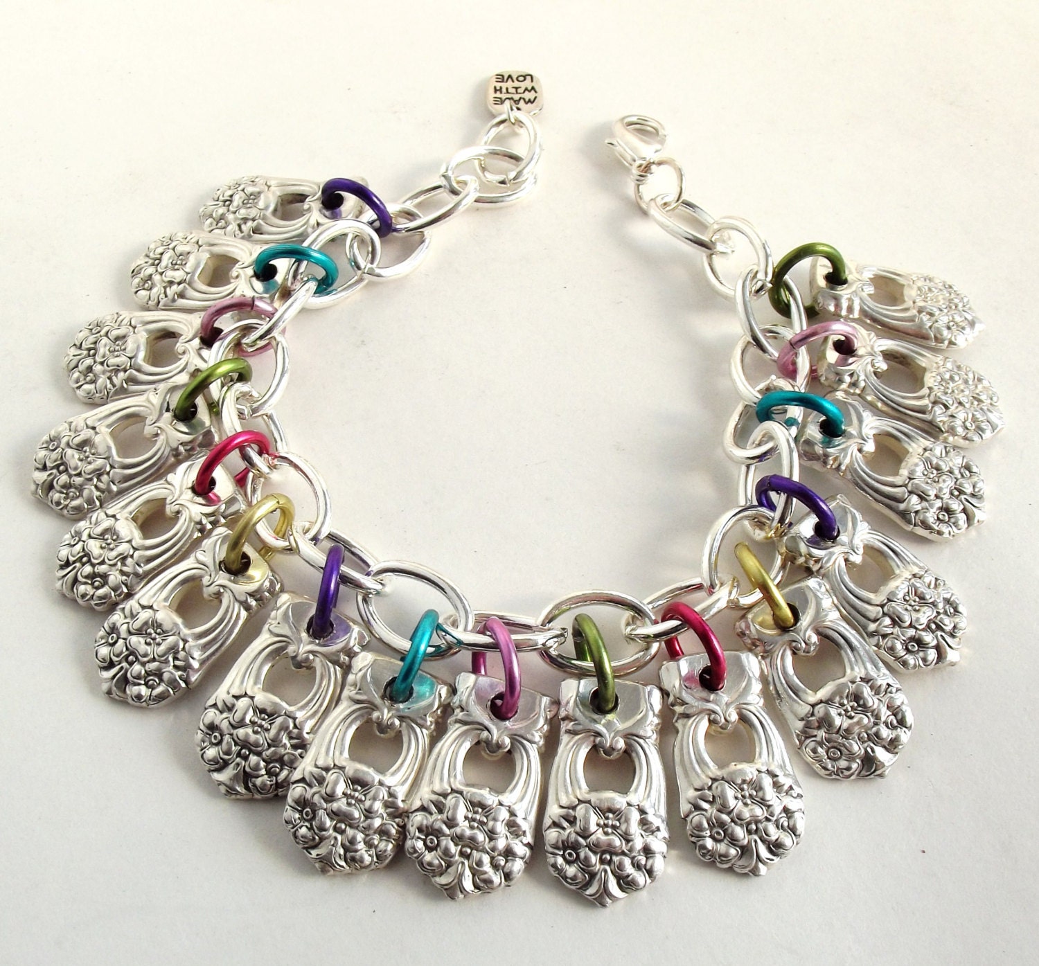 RESERVED for Lynn - Easter Spring Time Spoon End Silverware Charm Bracelet - Silverware Jewelry