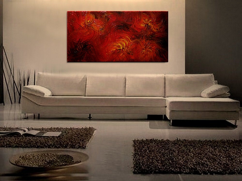 Large Red Abstract Painting Textured Wall Art Original Passionate Home or Office Decor Ready to ship 48x24