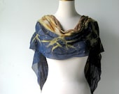 Nuno Felted Silk Scarf - Blue, Beige and Mustard