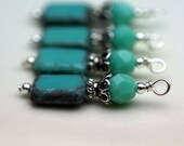 Turquoise Picasso Czech and Antiqued Silver Bead Dangle Charm Drop Set - 4 Piece Set