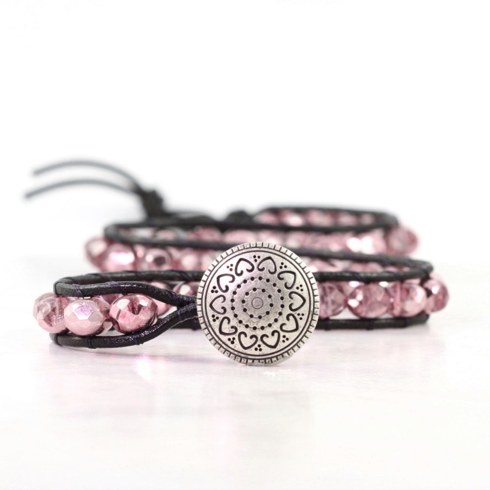 Shiny Pink Wrap Bracelet Summer Beach Fashion Double Wrap Leather Boho Style Bohemian Jewelry Iridescent