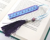 Ribbon Bookmark 'purple Flower' with tassel and flower lampwork glass bead