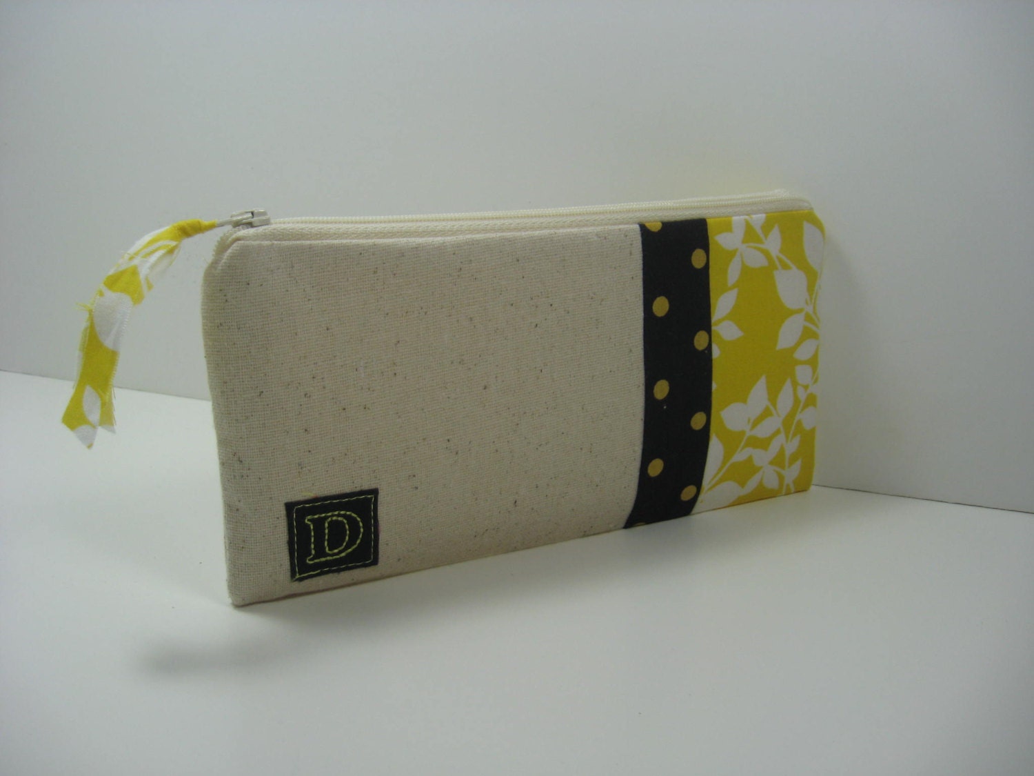 Personalized, Initialed  zipper pouch, iphone wallet, Made To Order - Lemon Zest