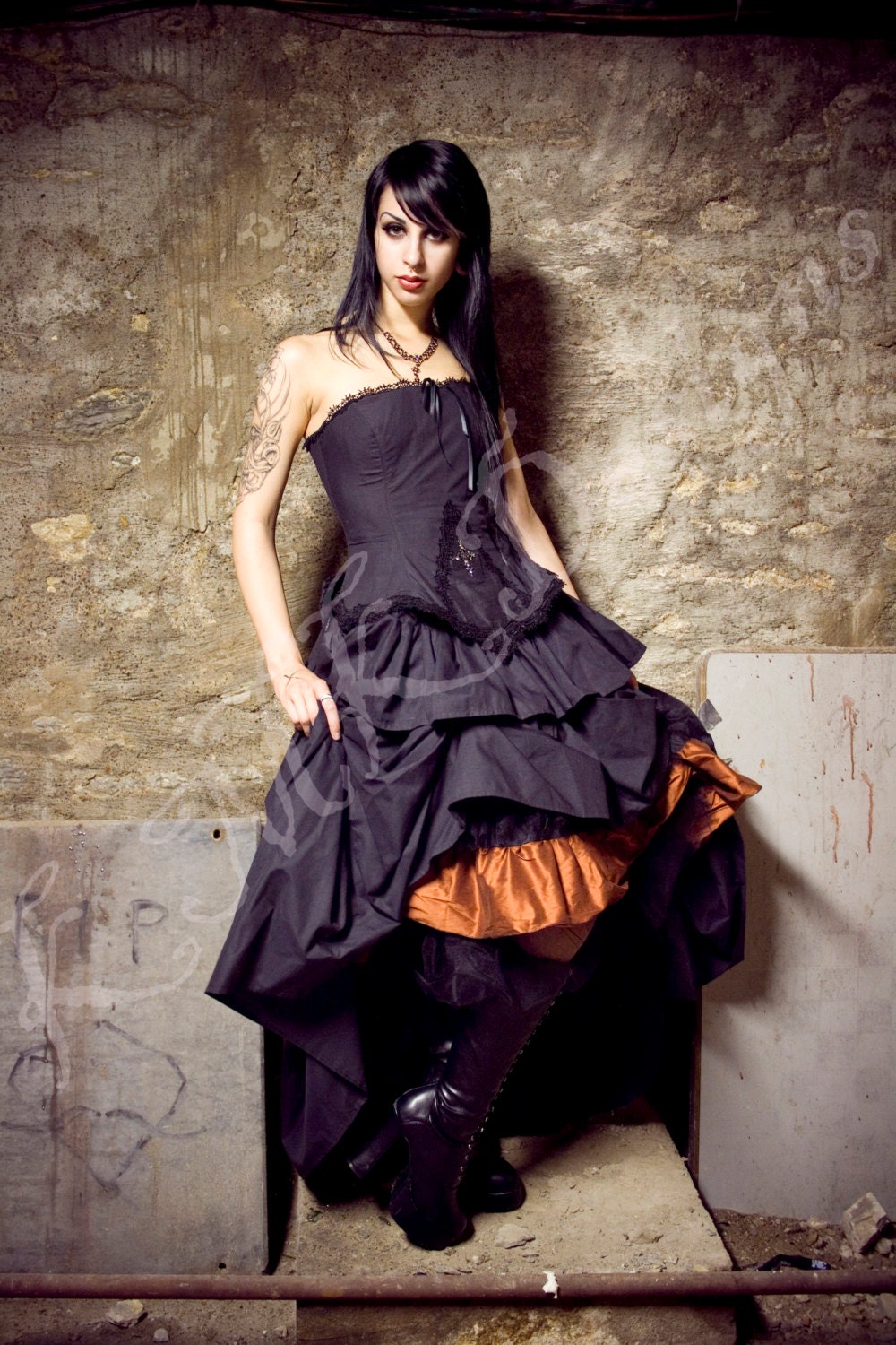 Steampunk Wedding Dress Gothic Lolita Inspired Vampire in Black Cotton- Custom to Order