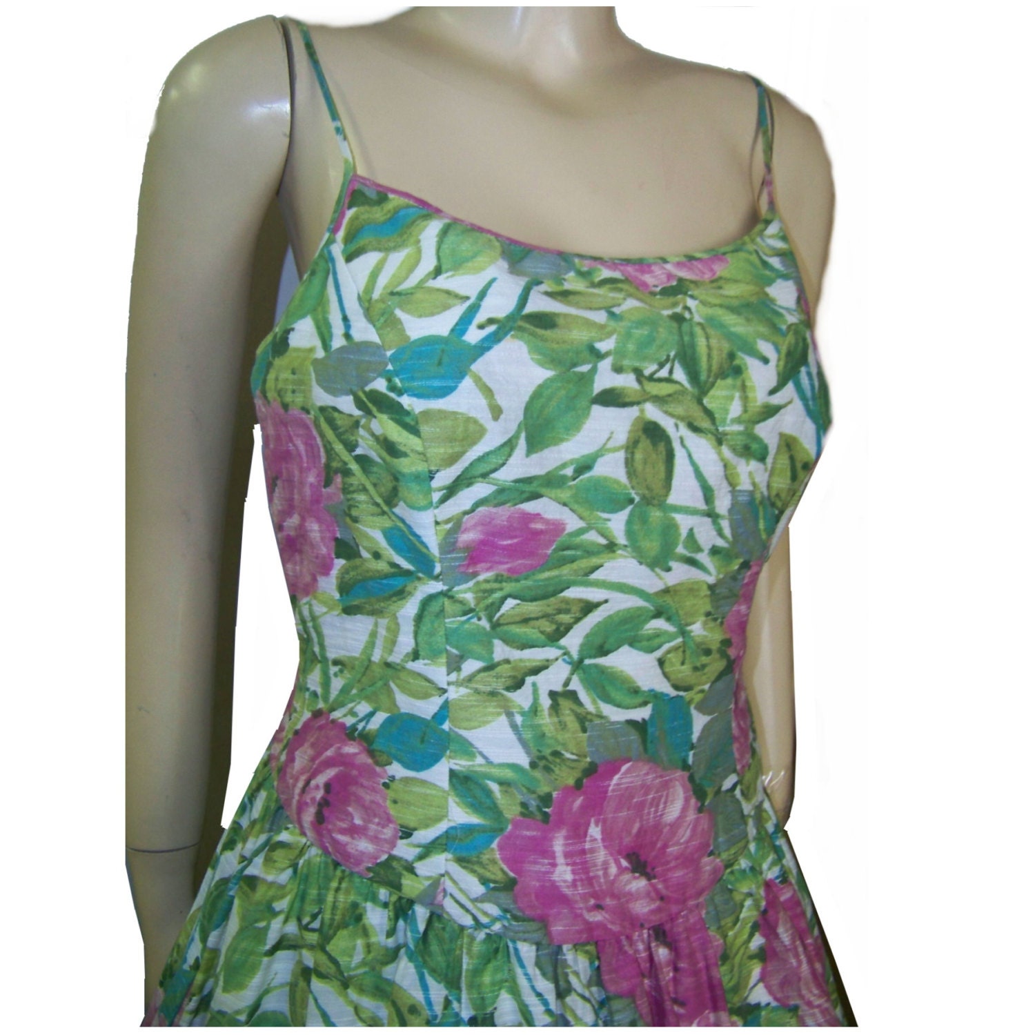 summer dress Carmen Marc Valvo spaghetti strap pink rose dress size 6