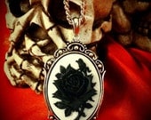 Rose Cameo Necklace - Black & White Gothic Victorian Necklace