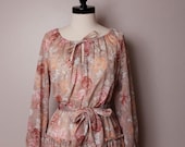 Vintage 1970's Sheer Floral Hippie Peasant Dress Medium