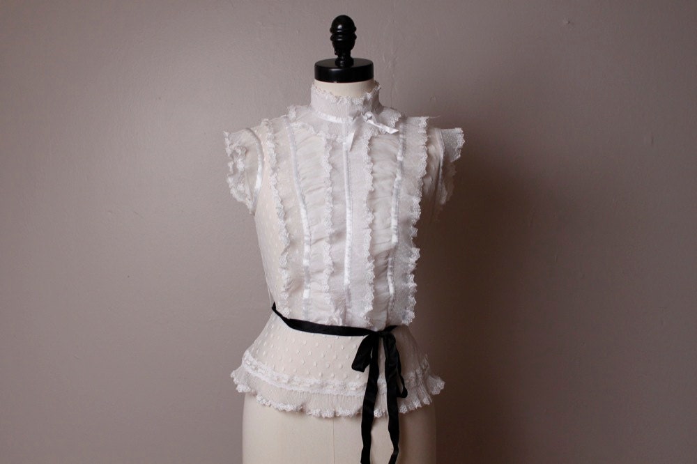 Vintage 1980's Scott McClintock White Lace Victorian Style Shirt Small
