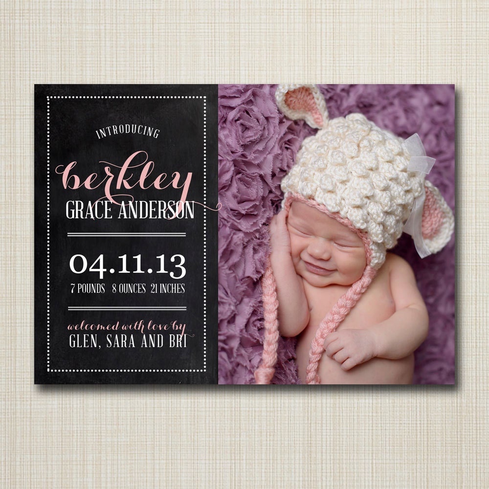 photo birth announcement baby boy or girl - chalkboard.