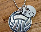 Sterling Silver Volleyball - Water Polo Necklace with Hand Stamped Number or Initial
