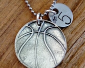 Sterling Silver Basketball Necklace with Hand Stamped Number or Initial.  SALE