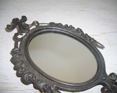 ornate italian mirror - shabby garden chic metal roses - hollywood regency made in italy