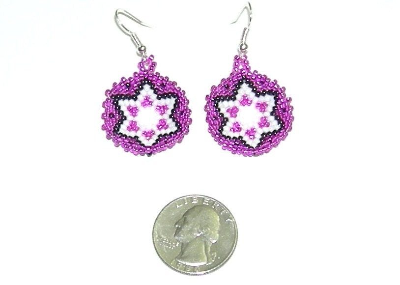 Hot pink beaded basket earrings