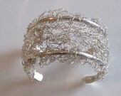 Silver Knitted Wire Cuff Bracelet Bangle