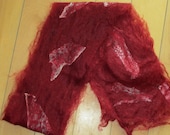 Nuno Felted Cobweb-Weight Scarf, Mohair in Bright Red with Vintage Fabric