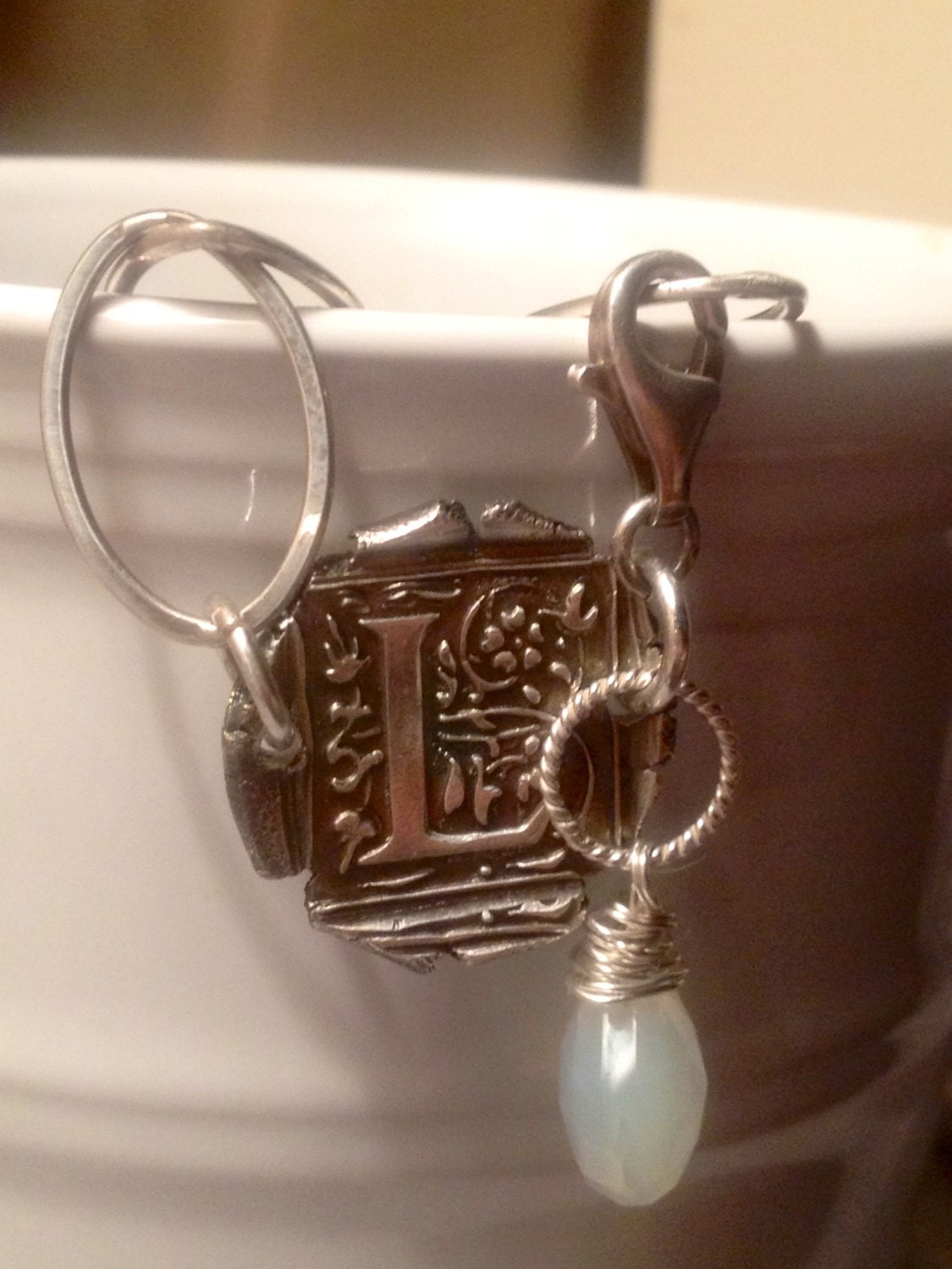 Fine silver and chalcedony wax seal initial bracelet