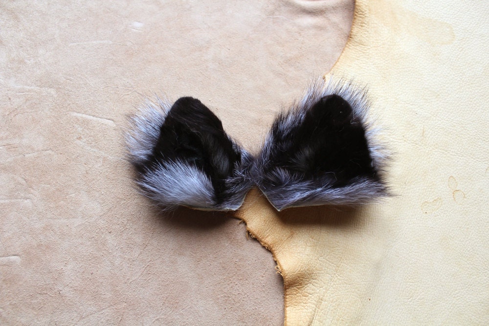 Fox ears headdress - real eco-friendly clip-on silver fox fur ears costume for totemic ritual and dance