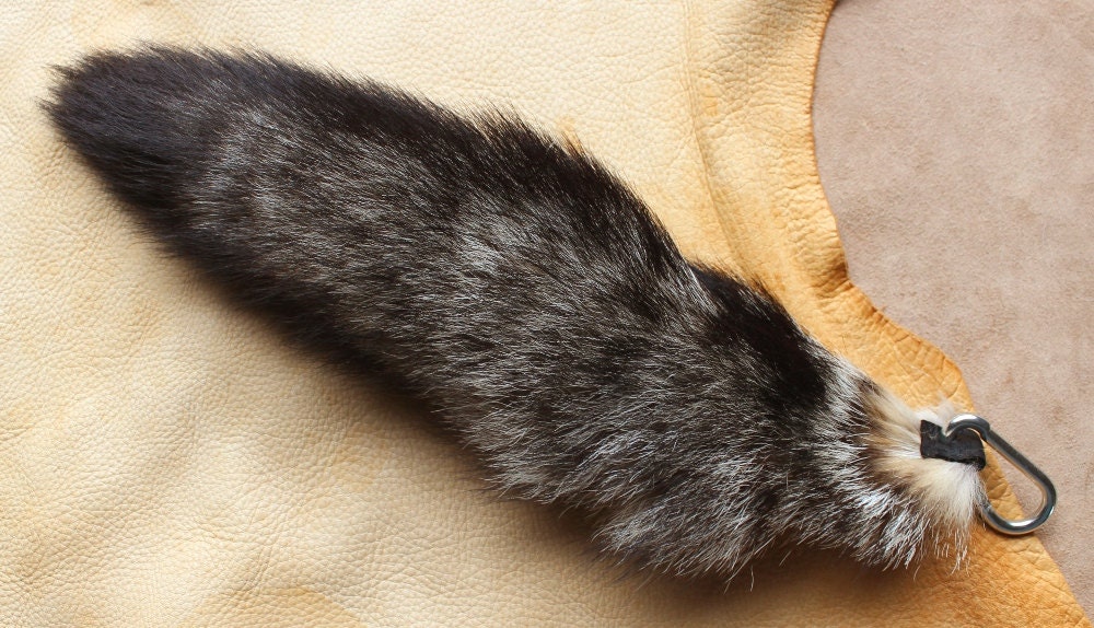 Fox tail - real eco-friendly kit fox fur totem tail on carabiner keychain purse charm for shamanic ritual and dance KT06