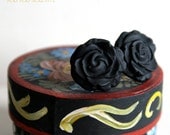 Charcoal Black Rose - cabochon stud earrings
