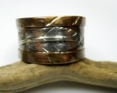 Rustic  Feather Ring -  Red Brass and Sterling Silver with Patina - Choose Silver or Black Patina  Feather - Size 11