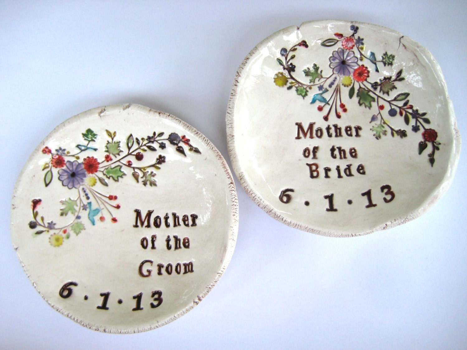 Mother of the Bride/Groom with Date Gift Dish Set of 2 Spring/Summer Flower Design