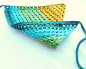 hair kerchief, bandana for women, girls, teens, and toddlers - teal, turquoise blue, lime green, spicy mustard yellow stripe, ready to ship - BaruchsLullaby
