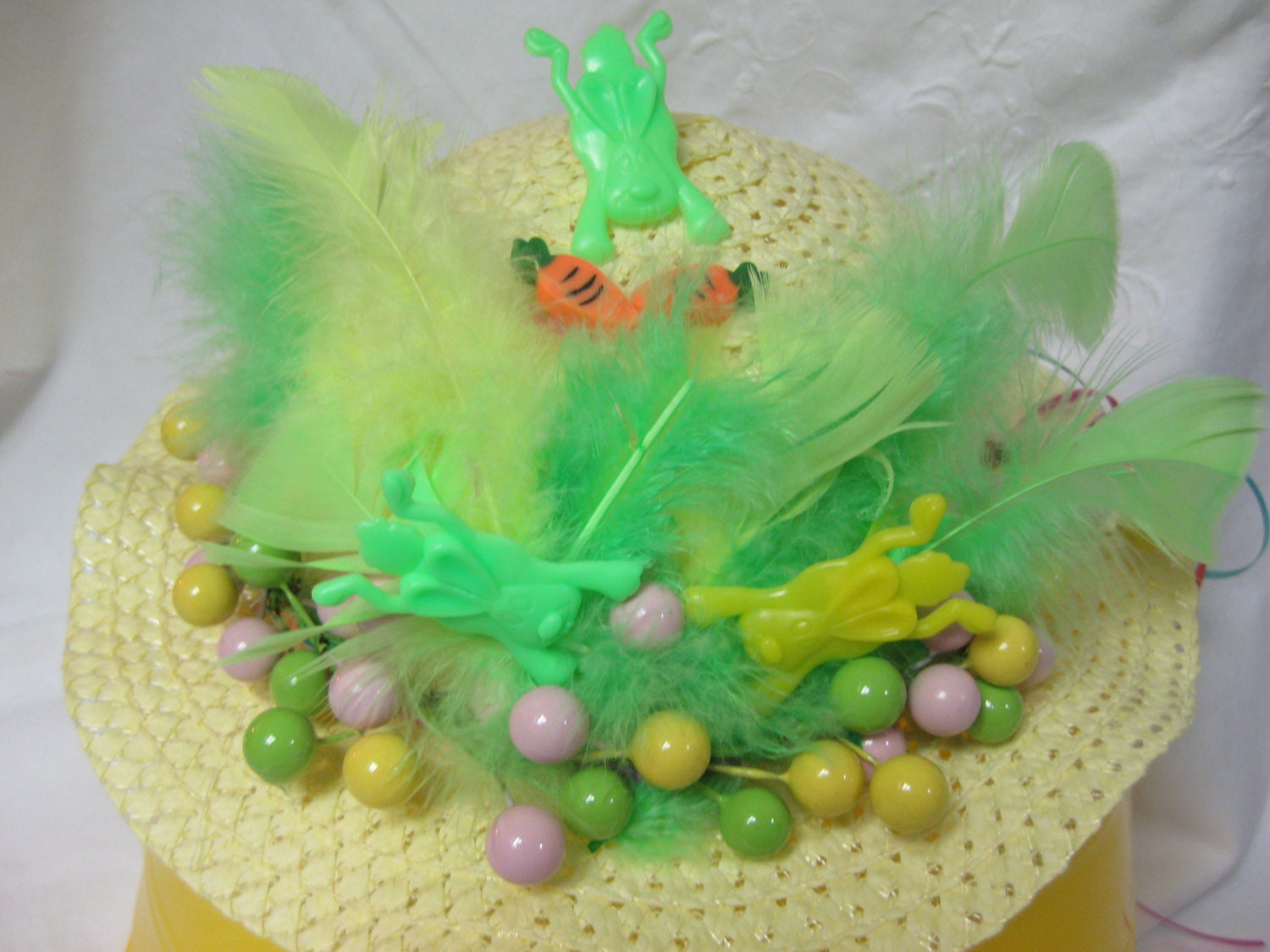 Cute Little Yellow Easter With Yellow And Green Bunnies And Feathers Great For Tea Parties