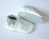 Baptism Swarovski leather soft sole baby shoes white