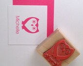 Heart Owl Personalized Rubber Stamp