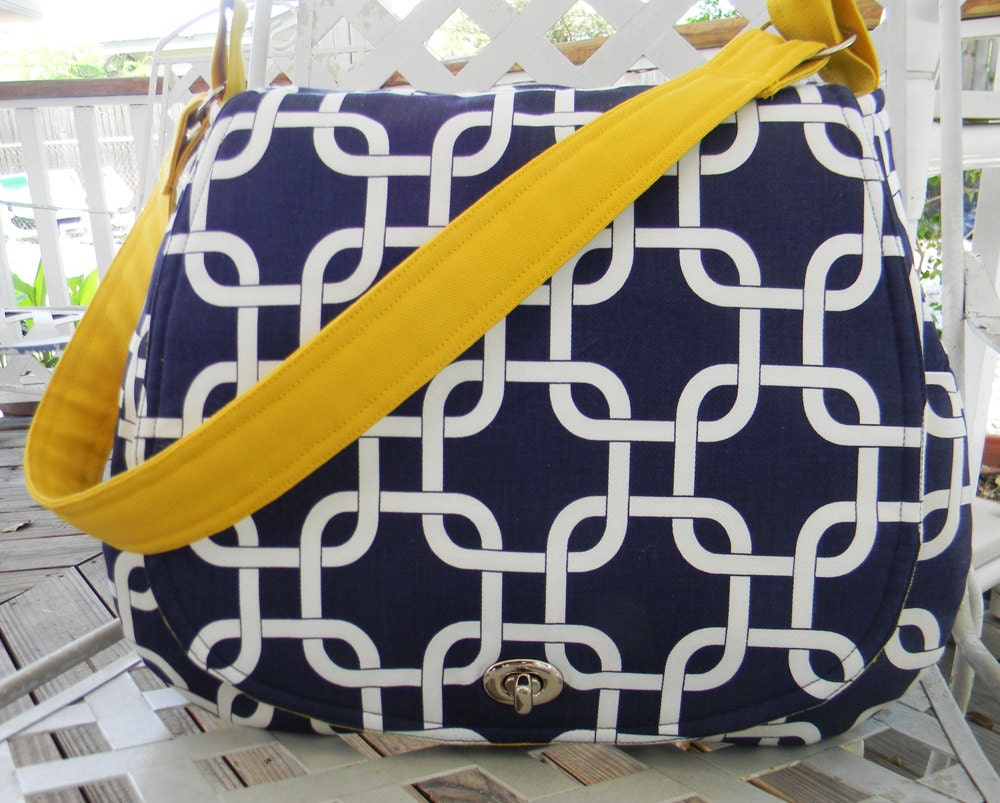Large Shoulder Bag Diaper Bag in Navy Blue